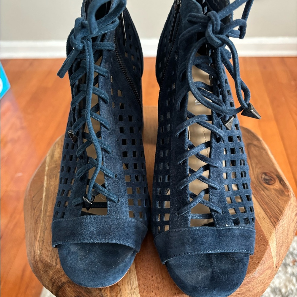 Gianni Bini Navy Lace-Up Booties